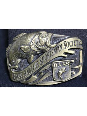 Belt Buckle BASS ANGLERS SPORTSMAN SOCIETY VTG Brass Made USA Fish #D-7